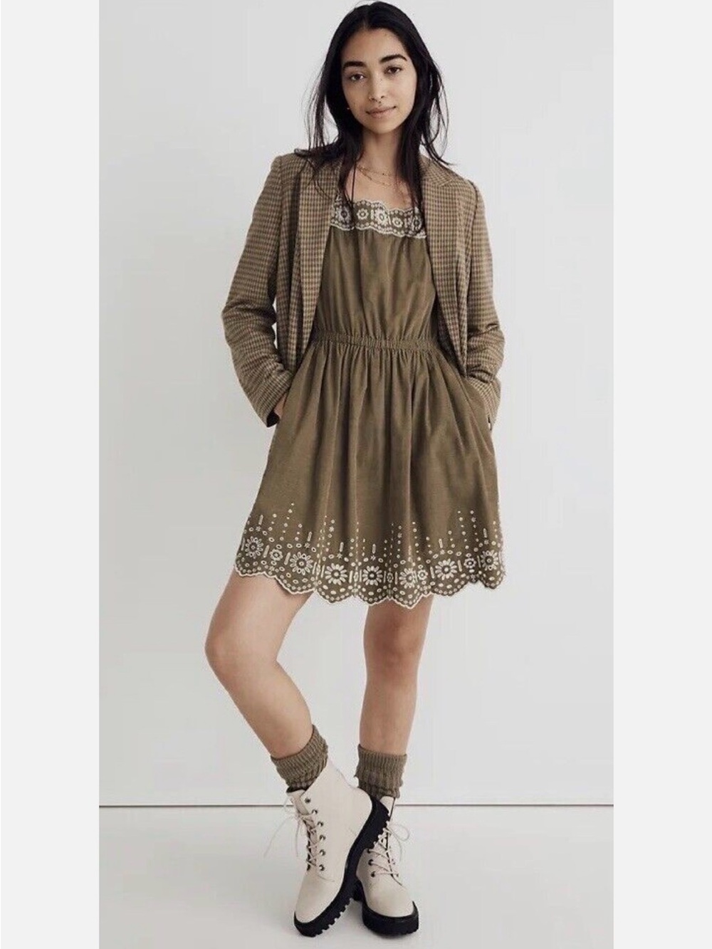 Madewell Olive Green Eyelet Mini Dress